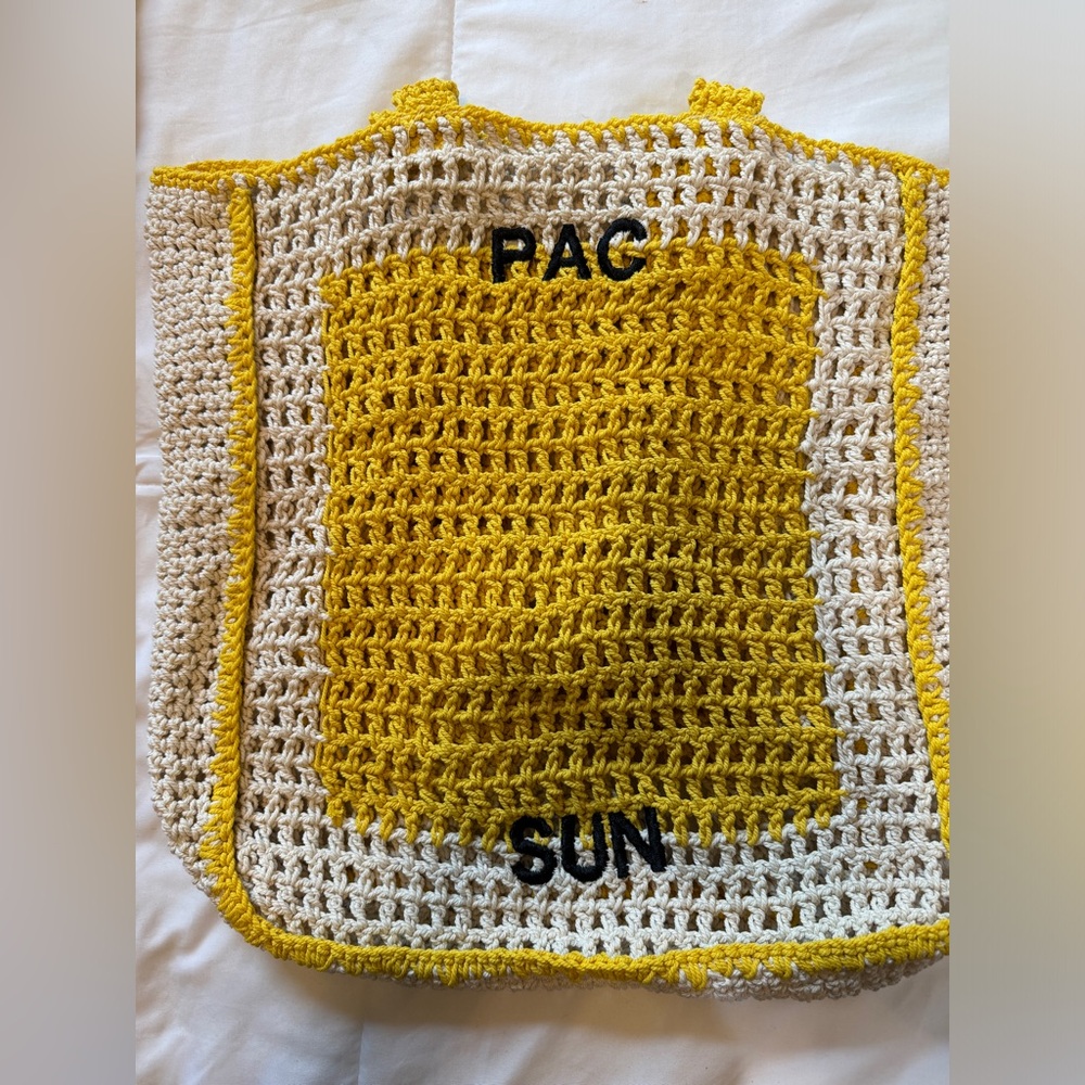 PACSON Yellow and White Crochet Tote Bag Casa Blanca Inspired